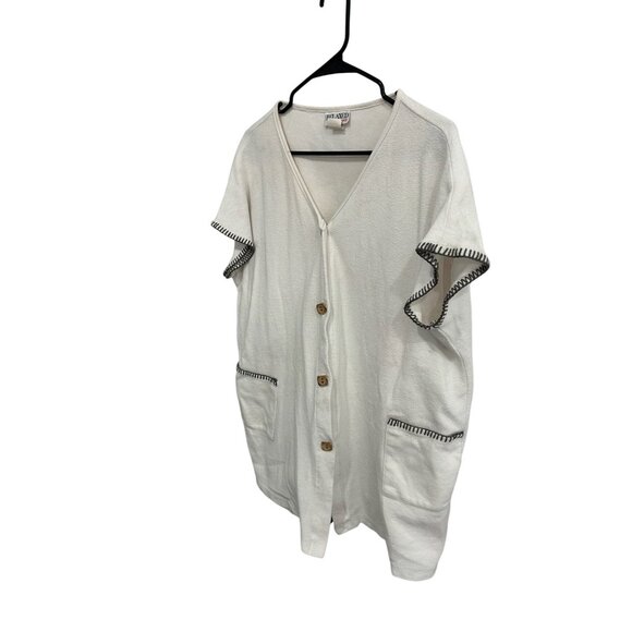 Relaxed Concepts White Button Front Cardigan Sweater Pockets Contrast Trim Sz M - Picture 3 of 10